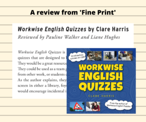 Shows the cover of Workwise English Quizzes and the Fine Print Review
