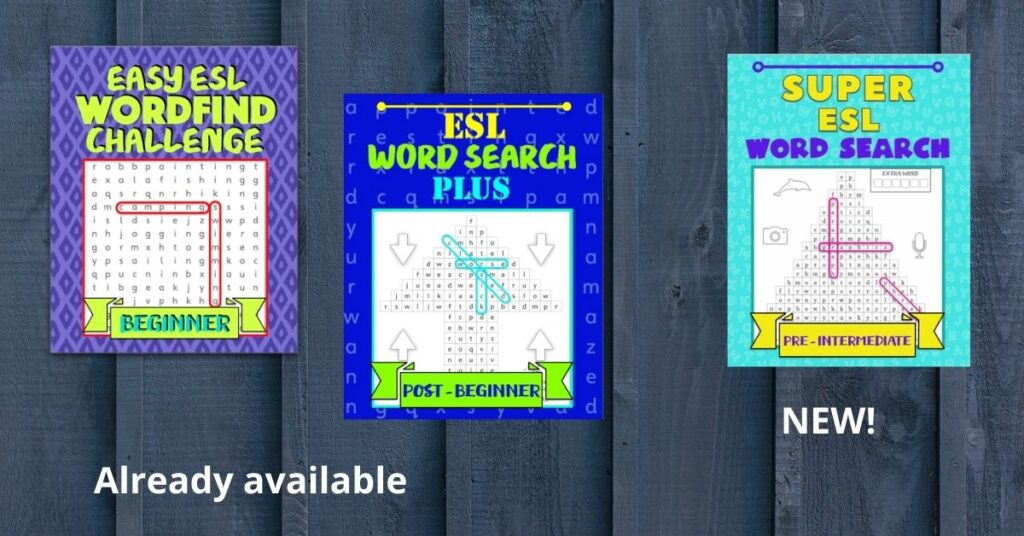 Three ESL wordfind books from Clare Harris, available on Amazon.