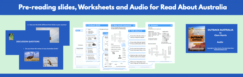 Visual of pre-reading slides, worksheets and of the audio