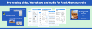 Visual of pre-reading slides, worksheets and of the audio