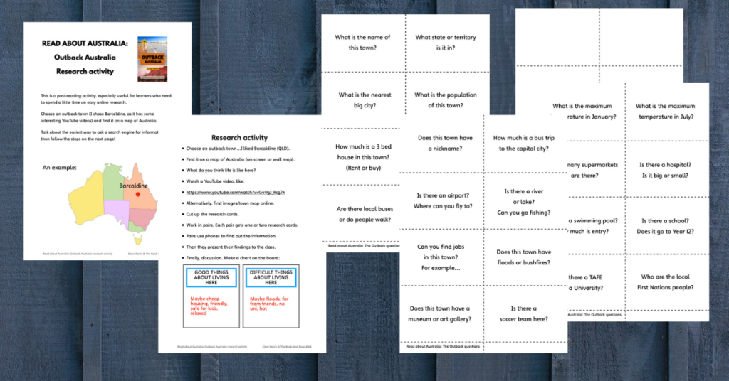 Pages from free activity for Outback Australia from Clare Harris, The Book Next Door