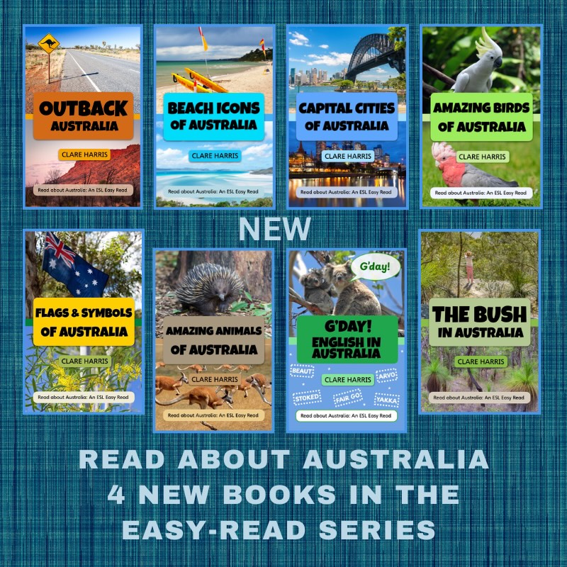 Covers of 8 Read about Australia easy read books for ESOL learners